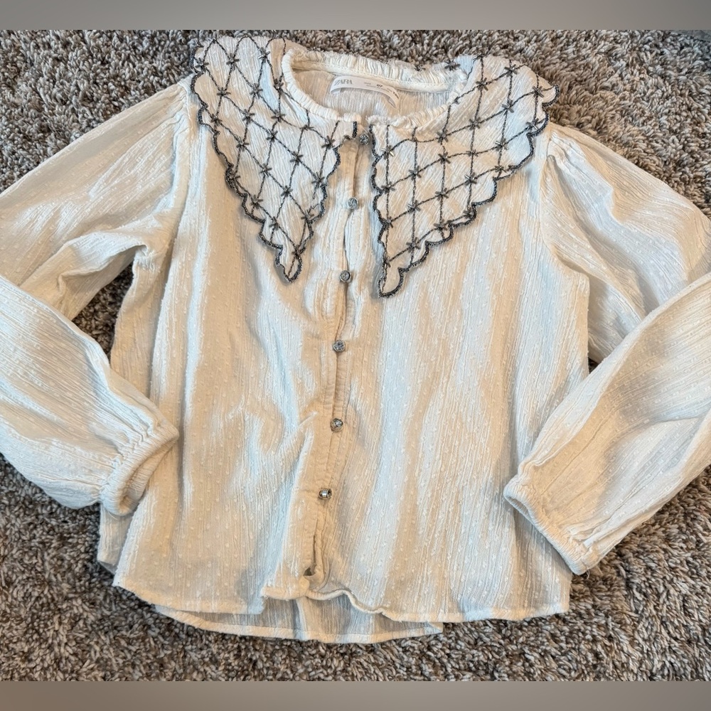Zara Cream Textured Blouse with Silver Embellishments